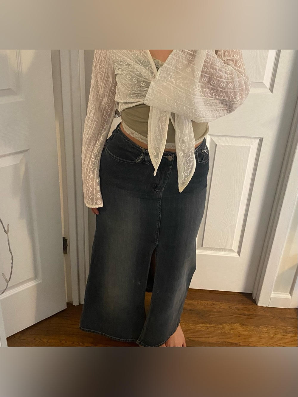 Y2k Angels dark wash maxi denim skirt size 9